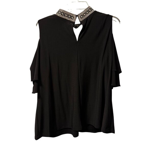 Roz & Ali Womens Cold Shoulder Top Sz 2X With Embellished Neckline black top - Picture 12 of 12